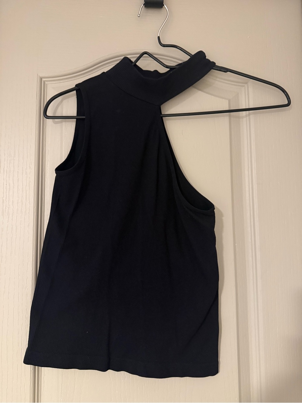 Mock Neck Ribbed Tank Top - Black